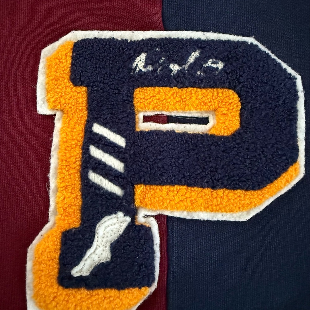 Polo Ralph Lauren ‘67 Polo’ Varsity Chenille Patchwork Maroon/Navy Blue Crewneck - Picture 4 of 9